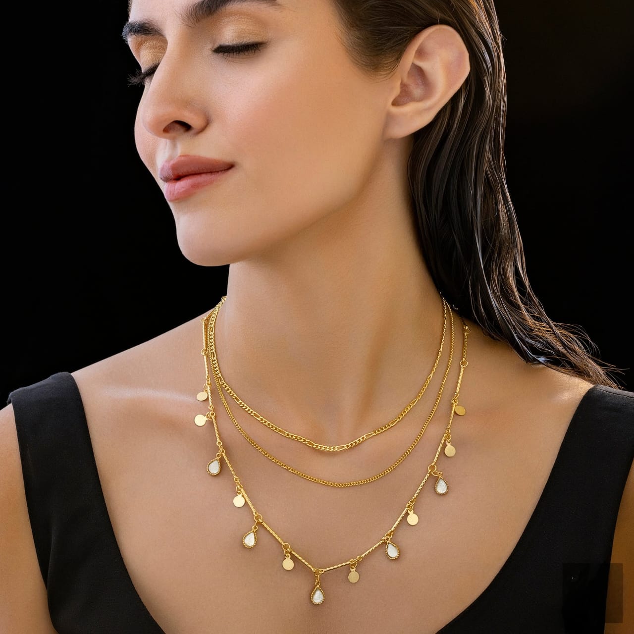 Skyora Anti-Tarnish Triple Layer Chain Necklace